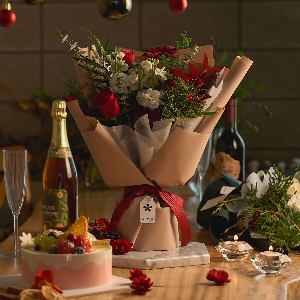 꽃집청년들,크리스마스 꽃다발+케이크