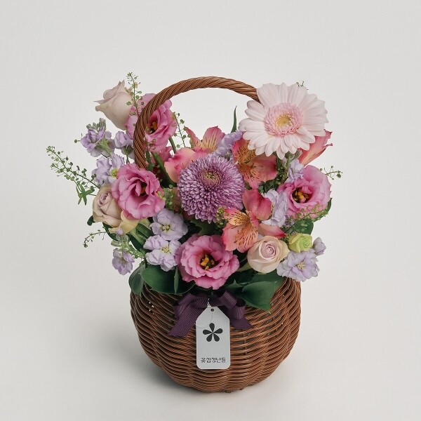 꽃집청년들,핑크 퍼플 꽃바구니+빼빼로 5개