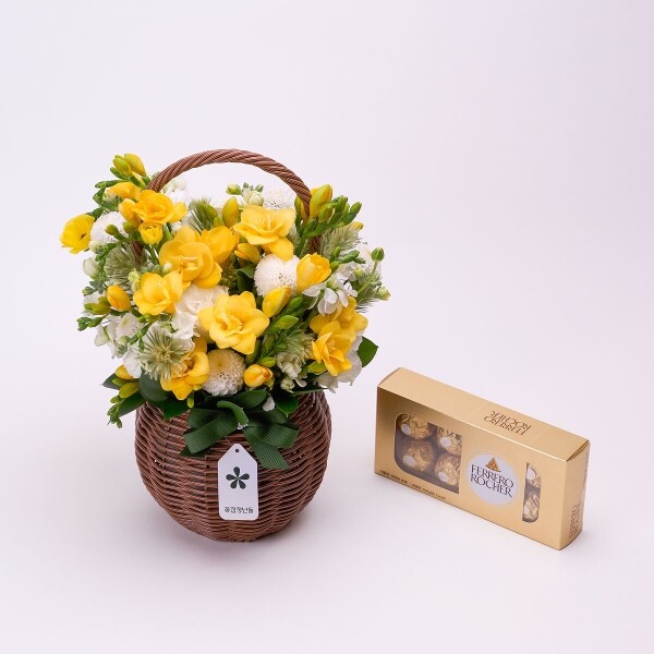 꽃집청년들,프리지아 시즌 꽃바구니+페레로로쉐 8구