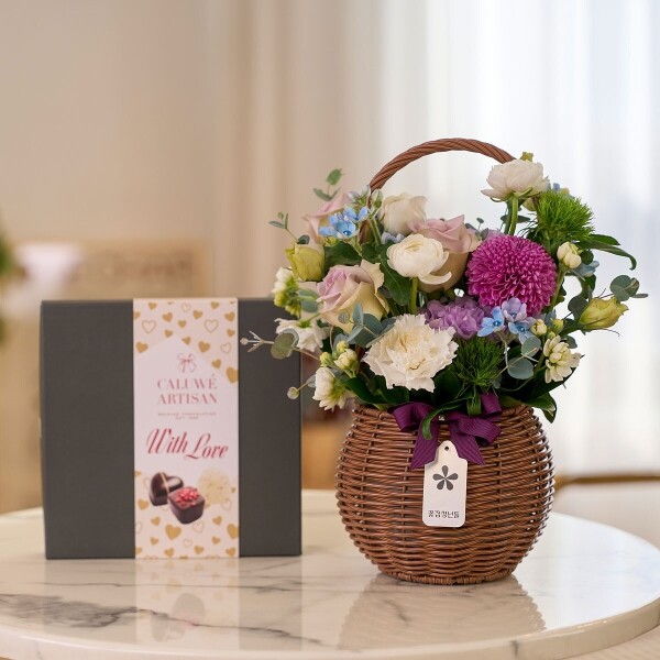 꽃집청년들,계절 꽃바구니+칼루위 초콜릿 25구