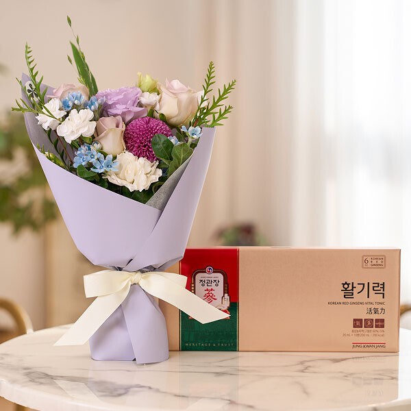 계절 꽃다발+정관장 활기력